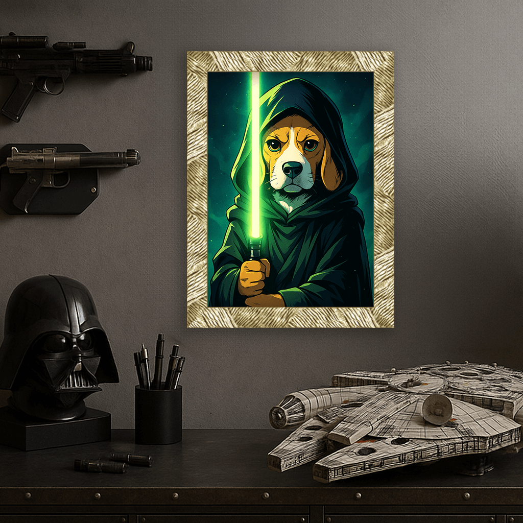 Jedi Verde stampato su forex, cornice oro, misura 30x40