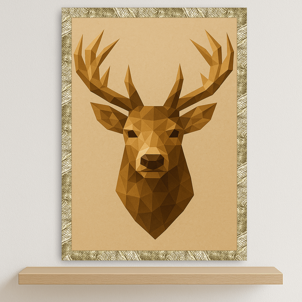 Cervo Poly Art stampato su forex, cornice oro, disponibile in 30x40, 40x50 e 50x70 cm
