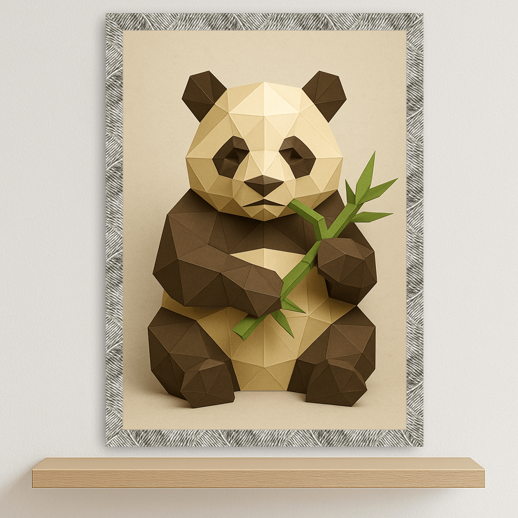 Panda Poly Art stampato su forex, cornice argento, disponibile in 30x40, 40x50 e 50x70 cm
