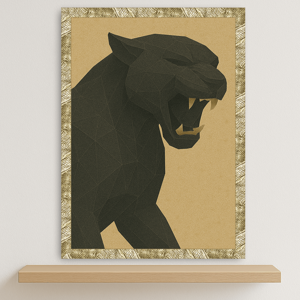 Puma Poly Art stampato su forex, cornice oro, disponibile in 30x40, 40x50 e 50x70 cm