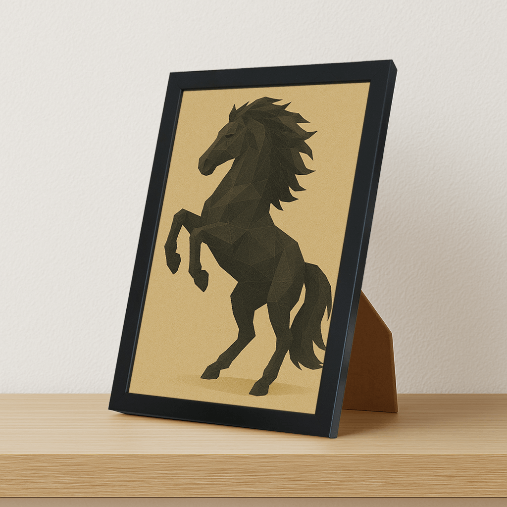 Cavallo Poly Art stampato su forex, cornice portafoto nero, misura 21x29.7