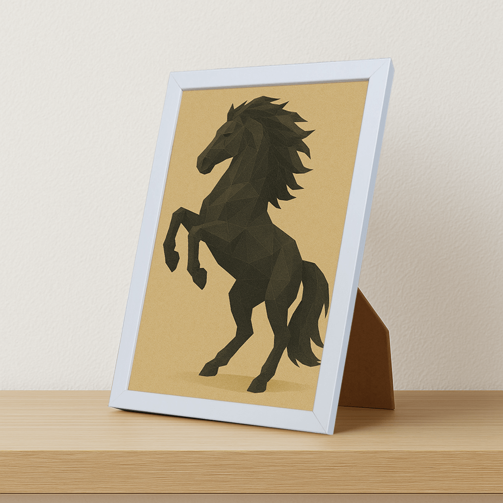 Cavallo Poly Art stampato su forex, cornice portafoto bianco, misura 21x29.7