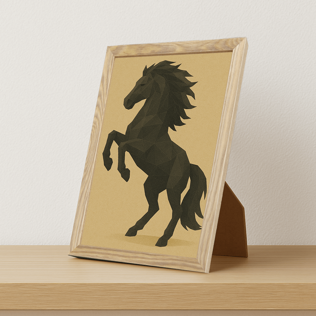 Cavallo Poly Art stampato su forex, cornice portafoto legno, misura 21x29.7
