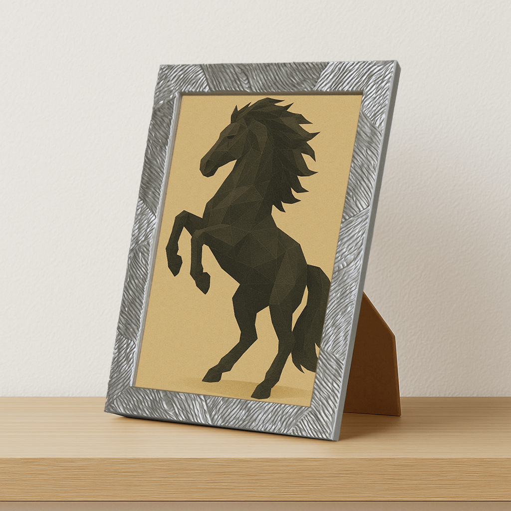 Cavallo Poly Art stampato su forex, cornice portafoto argento, misura 21x29.7