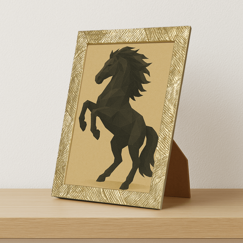 Cavallo Poly Art stampato su forex, cornice portafoto oro, misura 21x29.7