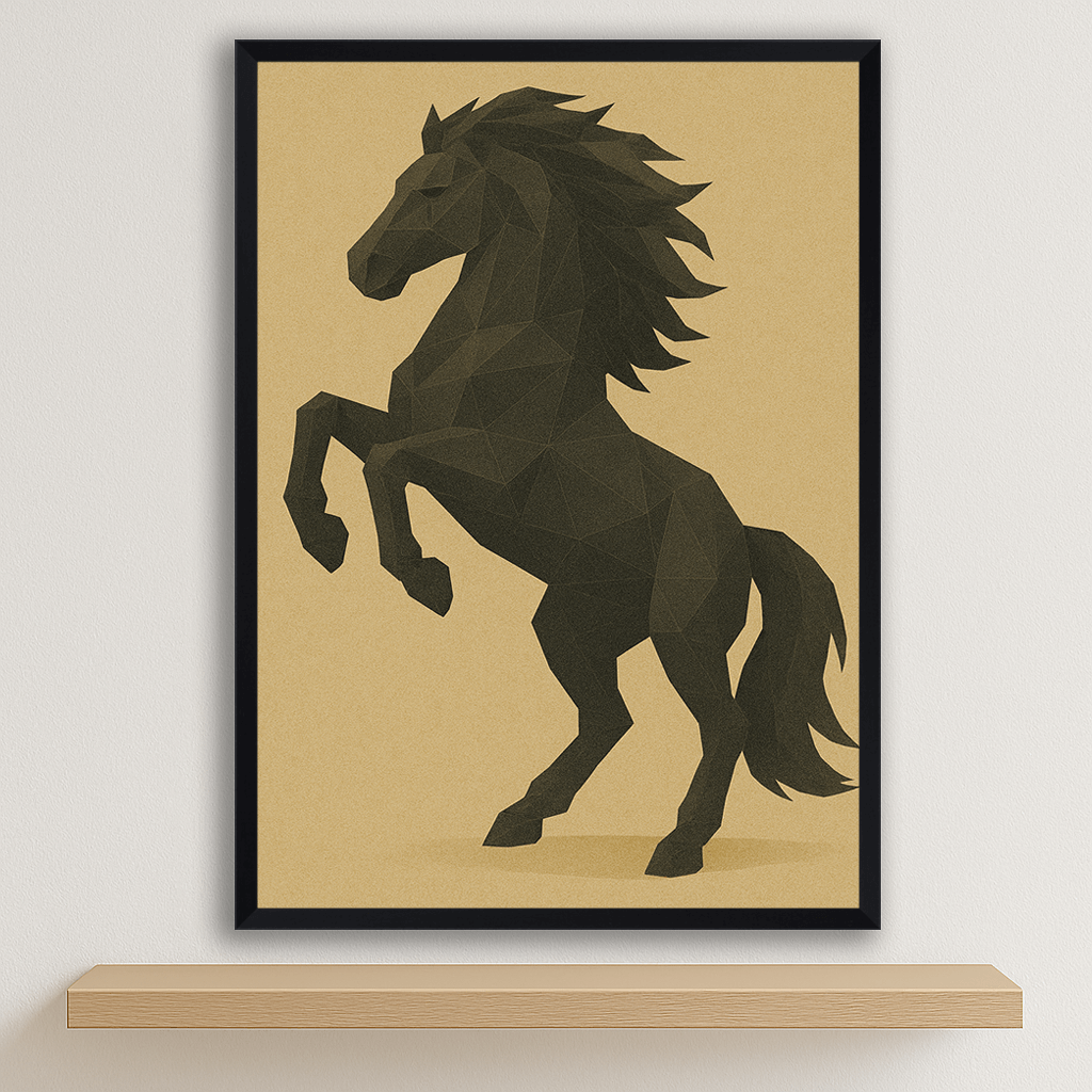 Cavallo Poly Art stampato su forex, cornice nero, disponibile in 30x40, 40x50 e 50x70 cm
