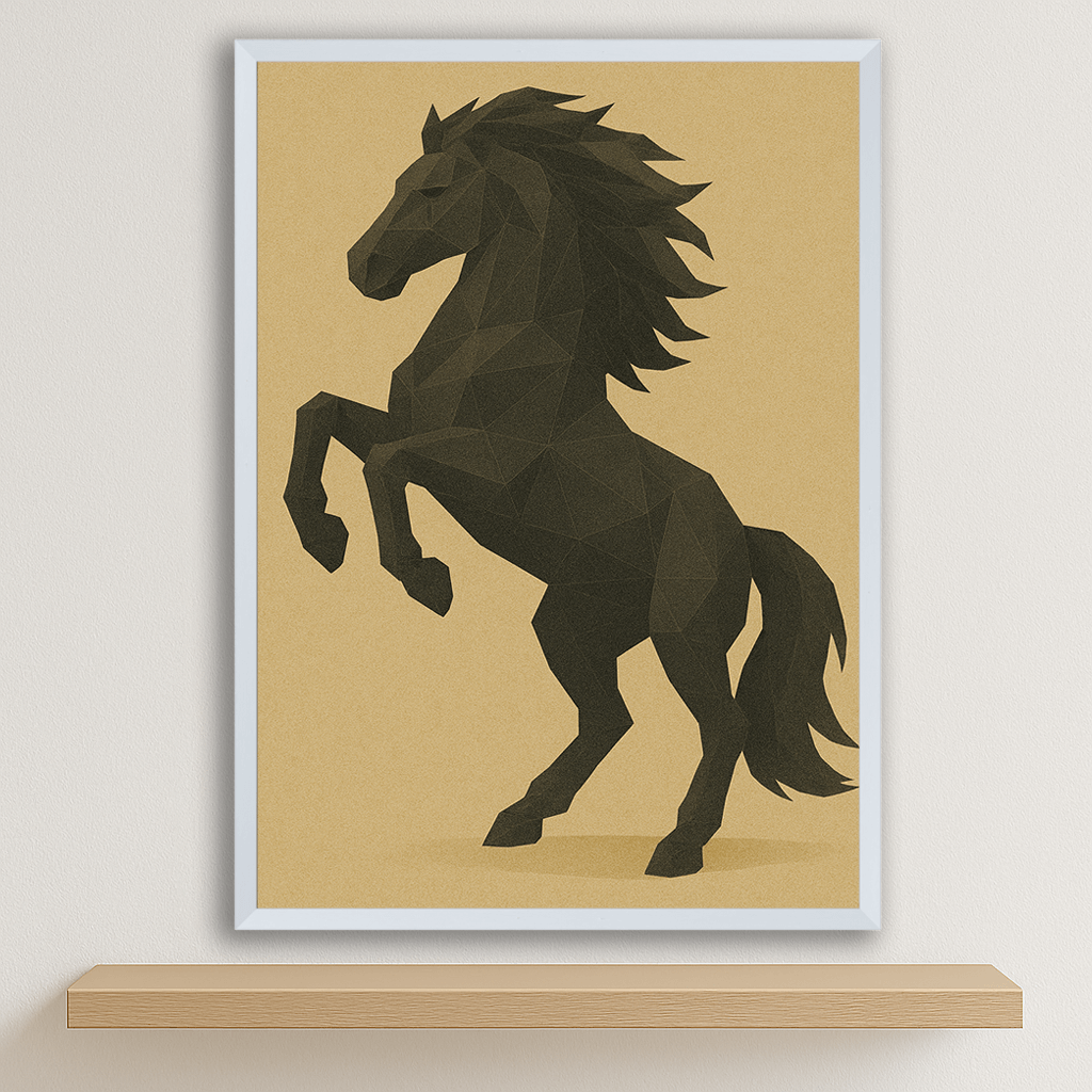 Cavallo Poly Art stampato su forex, cornice bianco, disponibile in 30x40, 40x50 e 50x70 cm