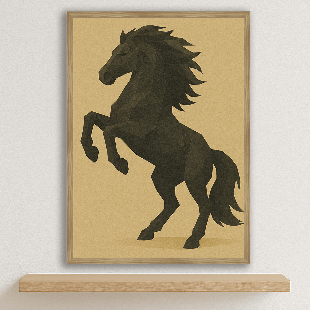 Cavallo Poly Art stampato su forex, cornice legno, disponibile in 30x40, 40x50 e 50x70 cm