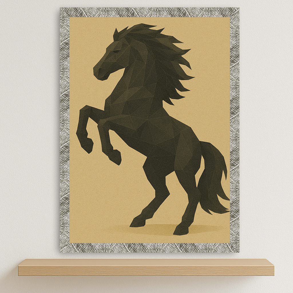 Cavallo Poly Art stampato su forex, cornice argento, disponibile in 30x40, 40x50 e 50x70 cm