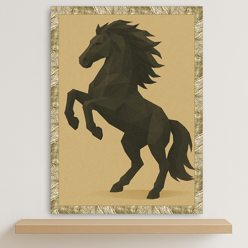 Cavallo Poly Art stampato su forex, cornice oro, disponibile in 30x40, 40x50 e 50x70 cm