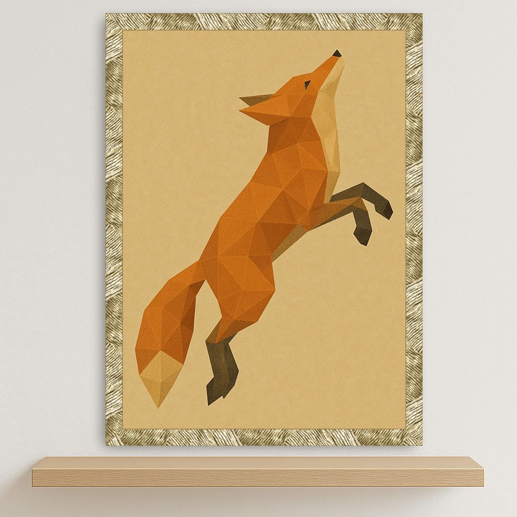 Volpe Poly Art stampato su forex, cornice oro, disponibile in 30x40, 40x50 e 50x70 cm