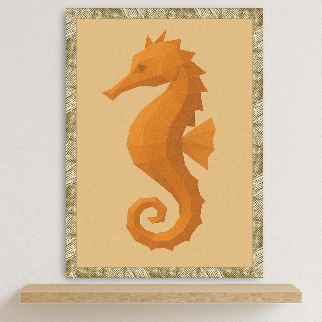 Cavalluccio Marino Poly Art stampato su forex, cornice oro, disponibile in 30x40, 40x50 e 50x70 cm