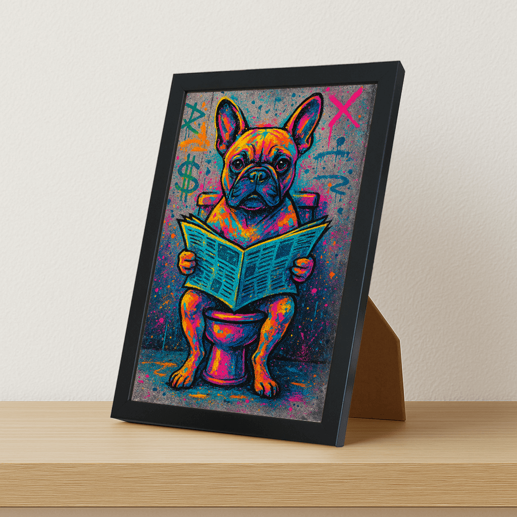 Bulldog Francese Street Art stampato su forex, cornice portafoto nero, misura 21x29.7