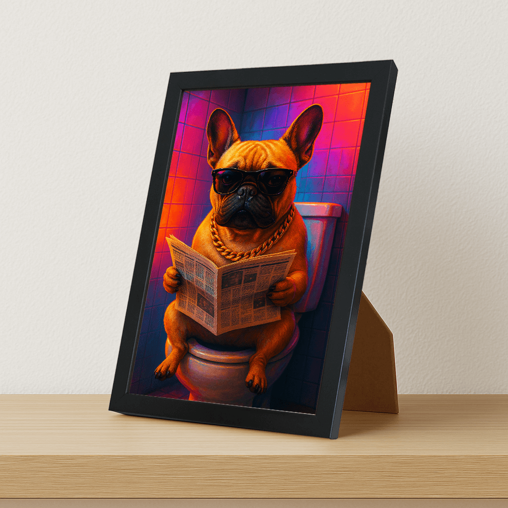 Bulldog Francese Miami stampato su forex, cornice portafoto nero, misura 21x29.7
