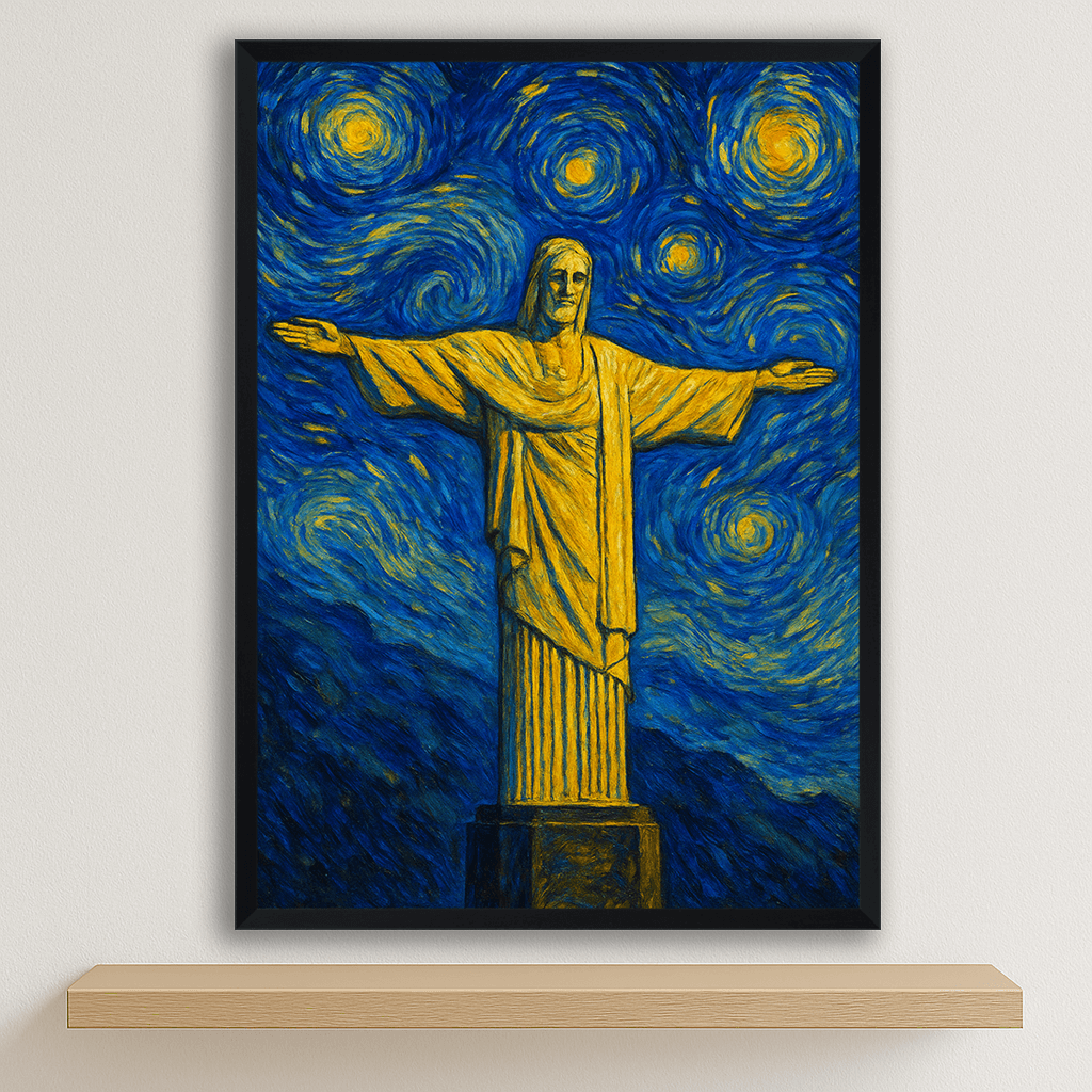Cristo Redentore stile Gogh stampato su forex, cornice nero, disponibile in 30x40, 40x50 e 50x70 cm