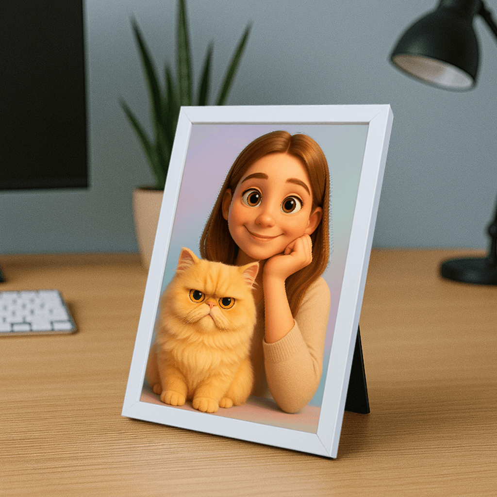 Cartoon 3D stampato su forex, cornice portafoto bianco, misura 21x29.7