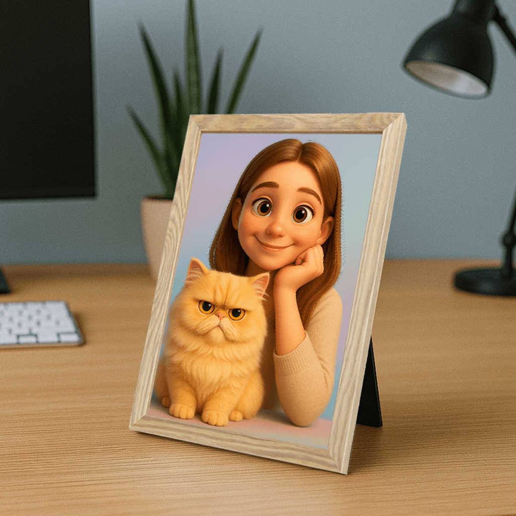 Cartoon 3D stampato su forex, cornice portafoto legno, misura 21x29.7