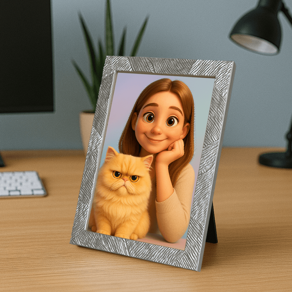 Cartoon 3D stampato su forex, cornice portafoto argento, misura 21x29.7