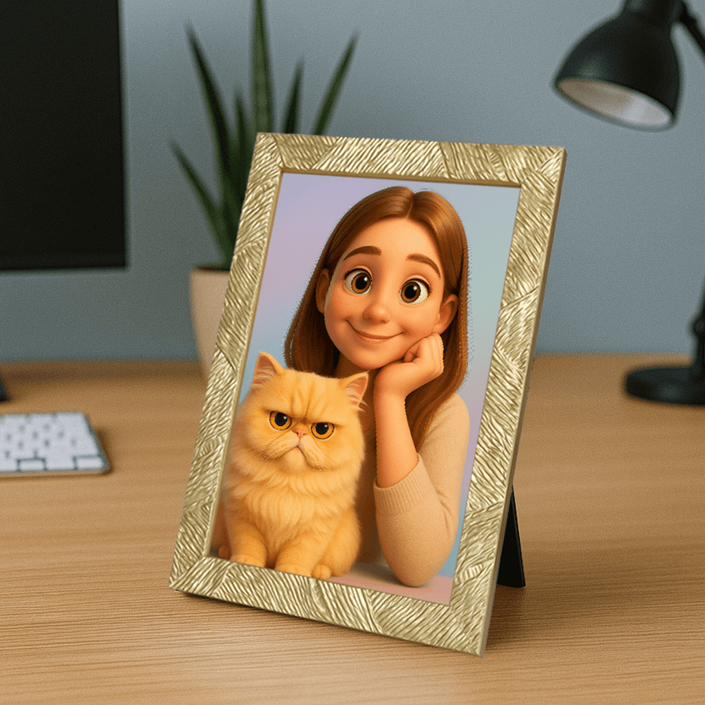 Cartoon 3D stampato su forex, cornice portafoto oro, misura 21x29.7