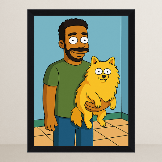 Ritratto stile Yellow cartone animato personalizzabile stampato su forex, cornice FSC, disponibile in varie misure