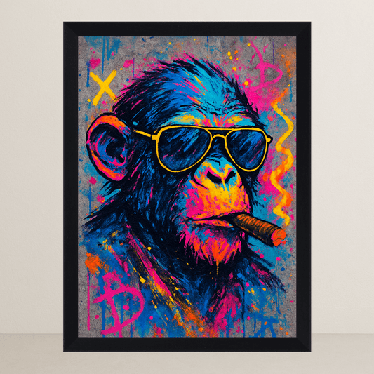 Stampa street art con scimmia che fuma un sigaro, quadro moderno