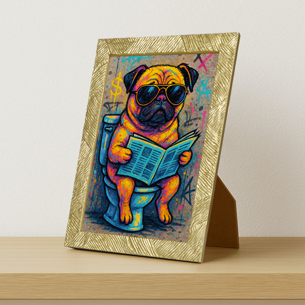 Carlino WC stampato su forex, cornice portafoto oro, misura 21x29.7