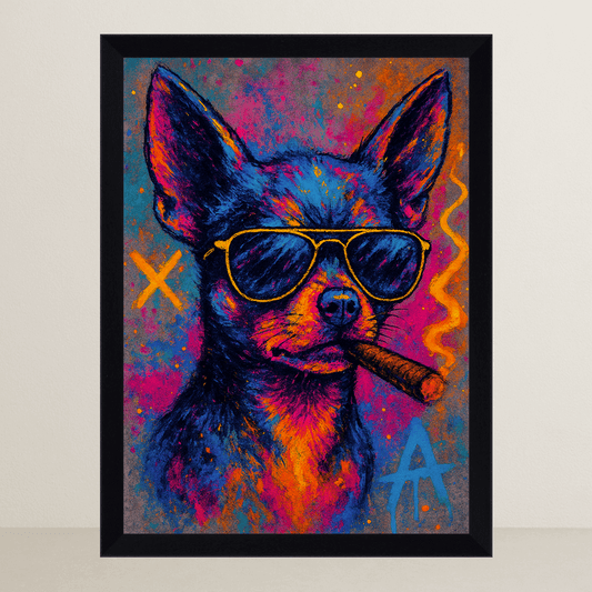 Chihuahua Sigaro stampato su forex, cornice FSC, disponibile in varie misure