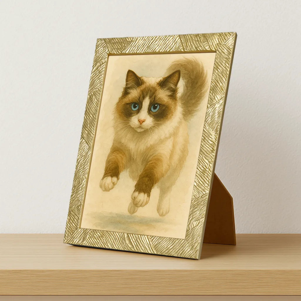 Rag Doll Acquarello stampato su forex, cornice portafoto oro, misura 21x29.7