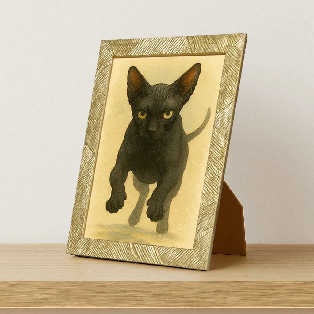 Sphynx Acquarello stampato su forex, cornice portafoto oro, misura 21x29.7