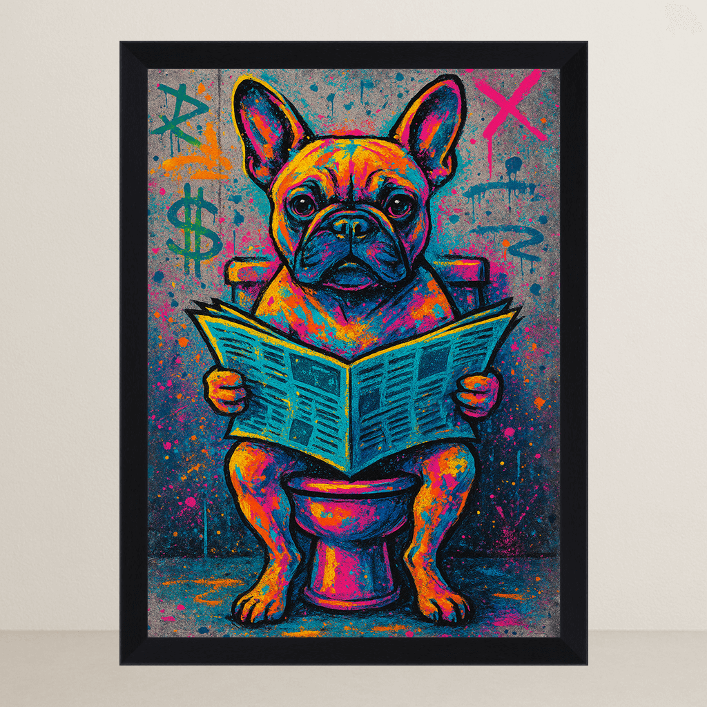 Bulldog Francese Street Art stampato su forex, cornice FSC, disponibile in varie misure