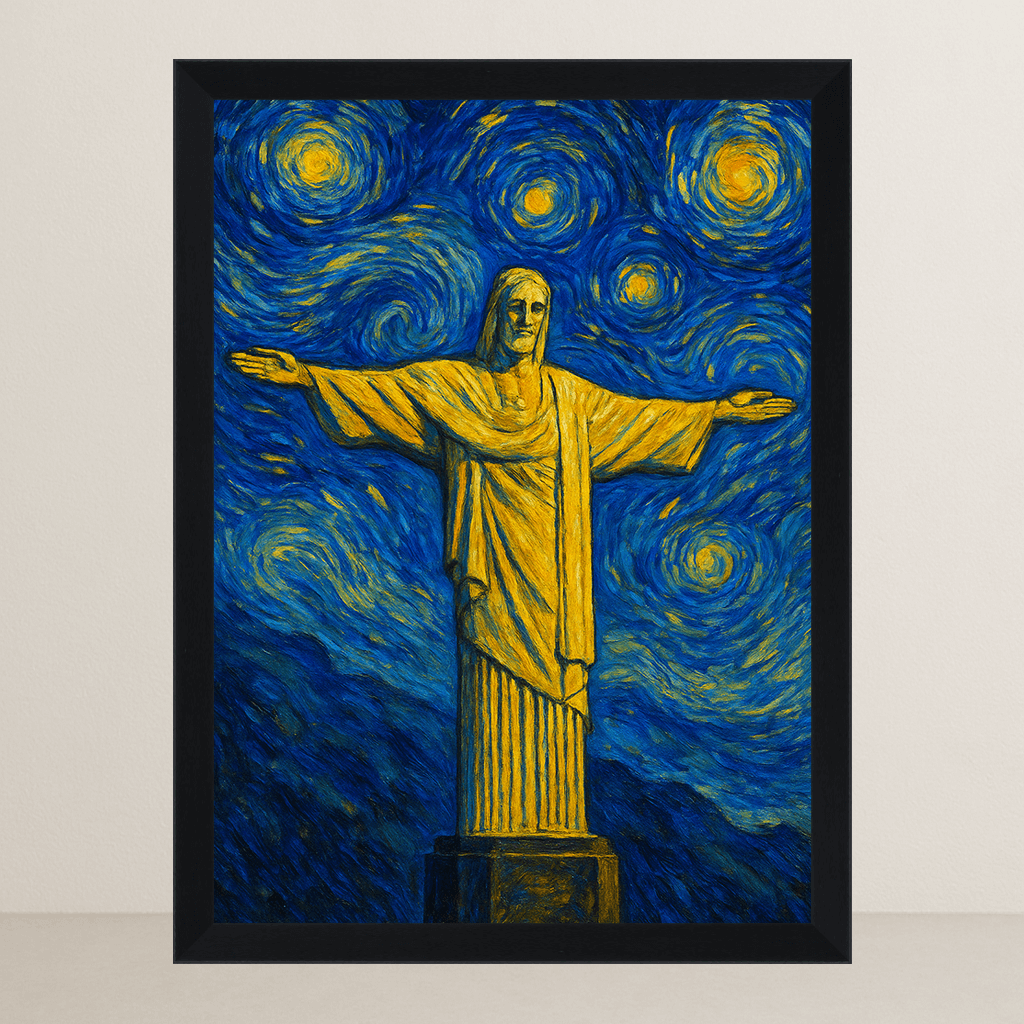 Cristo Redentore stile Gogh stampato su forex, cornice FSC, disponibile in varie misure