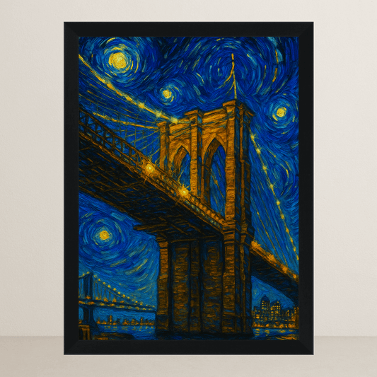 Ponte di Brooklyn stile Gogh stampato su forex, cornice FSC, disponibile in varie misure
