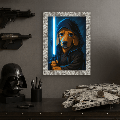 Jedi Blu stampato su forex, cornice argento, misura 30x40