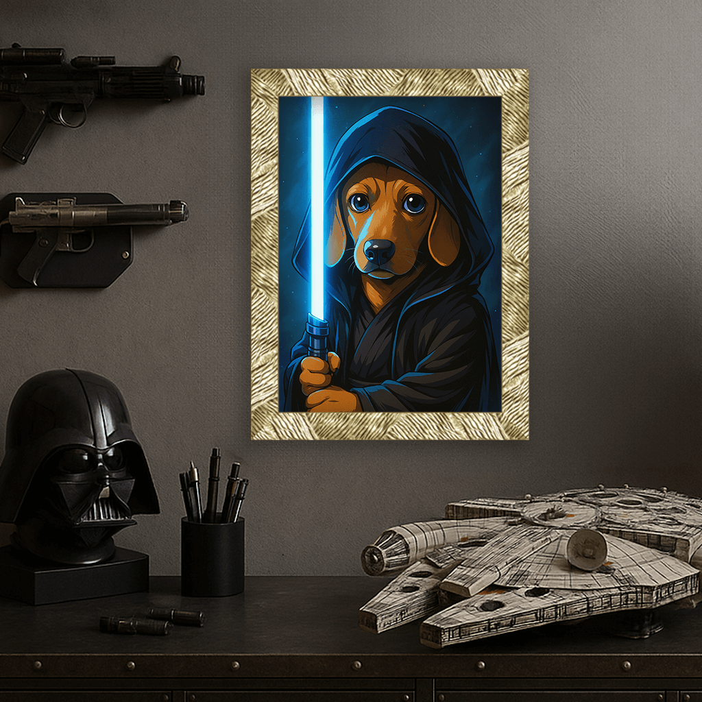 Jedi Blu stampato su forex, cornice oro, misura 30x40