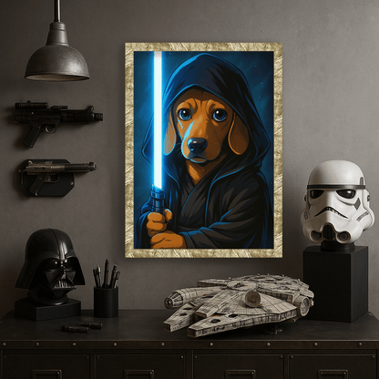 Jedi Blu stampato su forex, cornice oro, misura 40x50