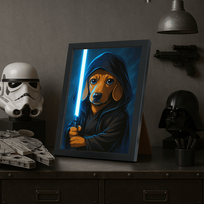 Jedi Blu stampato su forex, cornice portafoto nero, misura 21x29.7