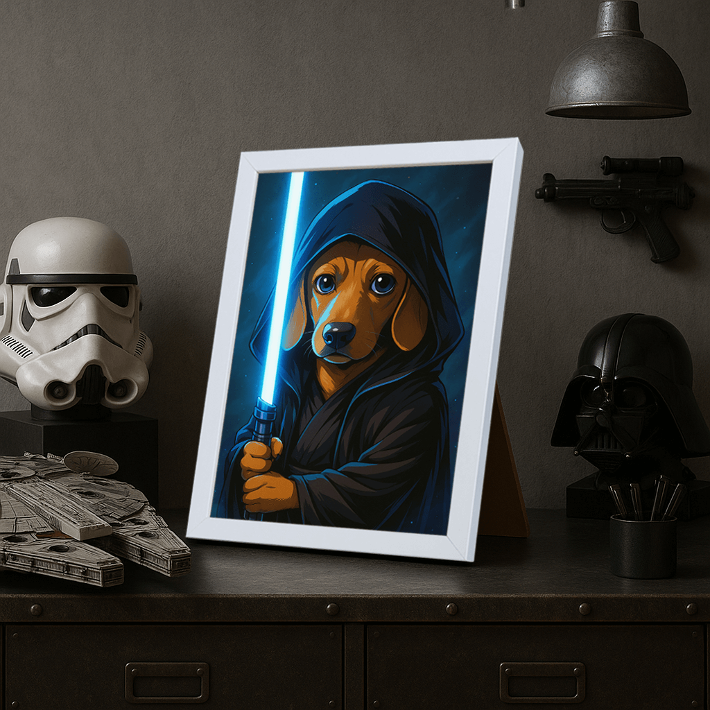 Jedi Blu stampato su forex, cornice portafoto bianco, misura 21x29.7