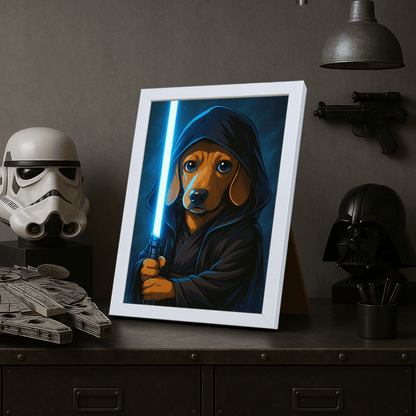 Jedi Blu stampato su forex, cornice portafoto bianco, misura 21x29.7