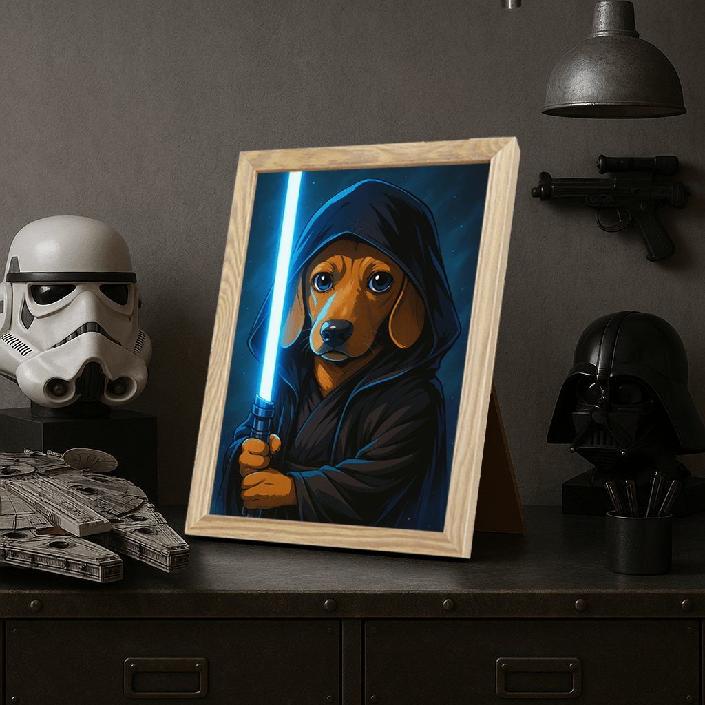 Jedi Blu stampato su forex, cornice portafoto legno, misura 21x29.7