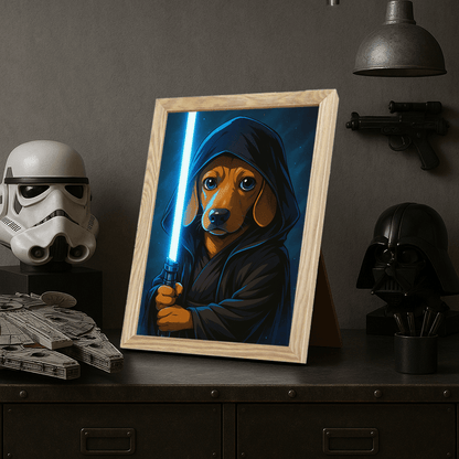 Jedi Blu stampato su forex, cornice portafoto legno, misura 21x29.7
