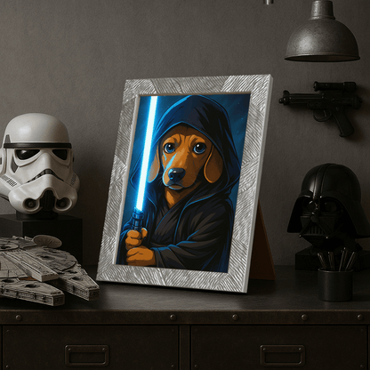 Jedi Blu stampato su forex, cornice portafoto argento, misura 21x29.7