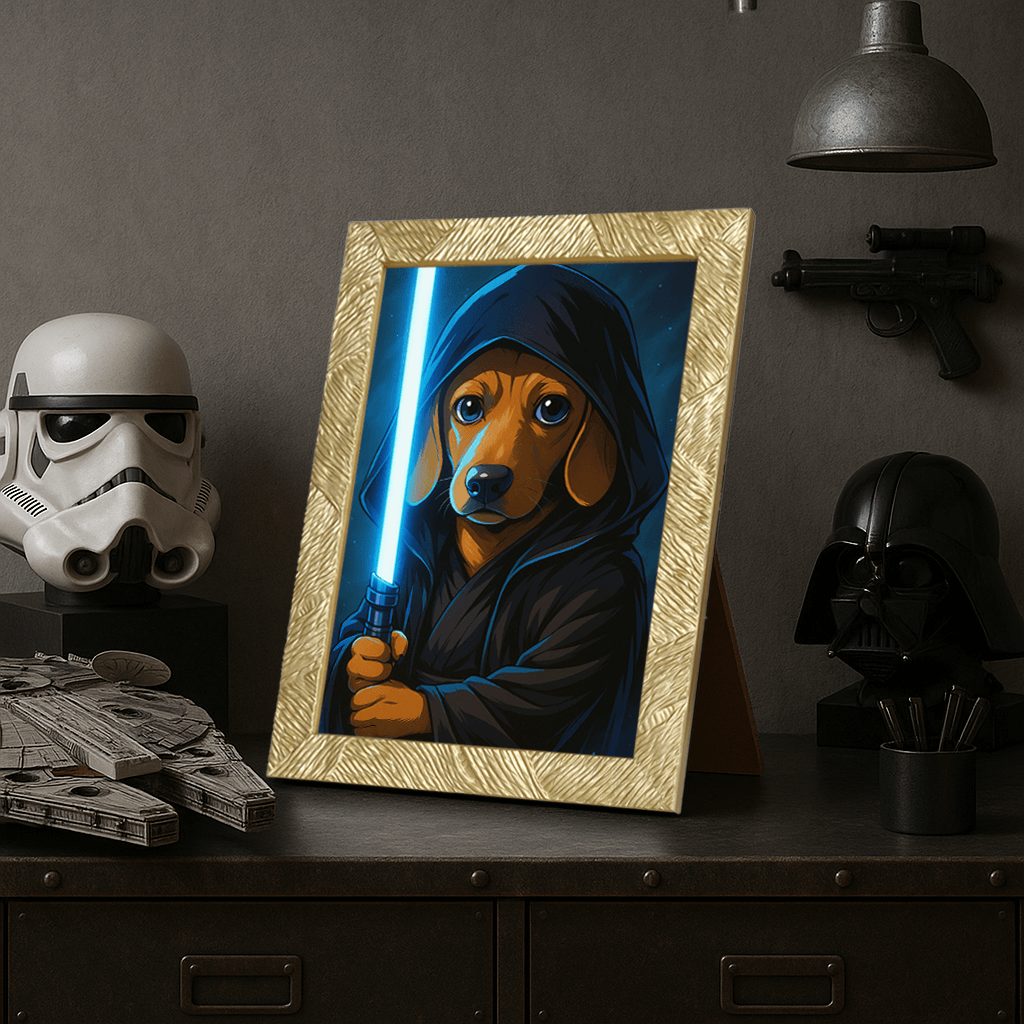 Jedi Blu stampato su forex, cornice portafoto oro, misura 21x29.7