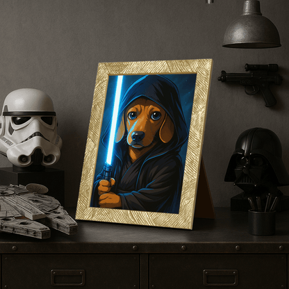 Jedi Blu stampato su forex, cornice portafoto oro, misura 21x29.7