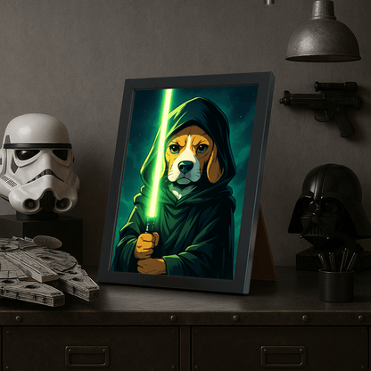 Jedi Verde stampato su forex, cornice portafoto nero, misura 21x29.7