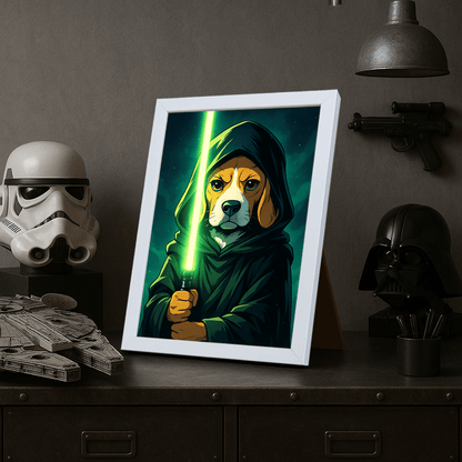 Jedi Verde stampato su forex, cornice portafoto bianco, misura 21x29.7
