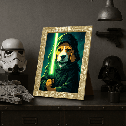 Jedi Verde stampato su forex, cornice portafoto oro, misura 21x29.7