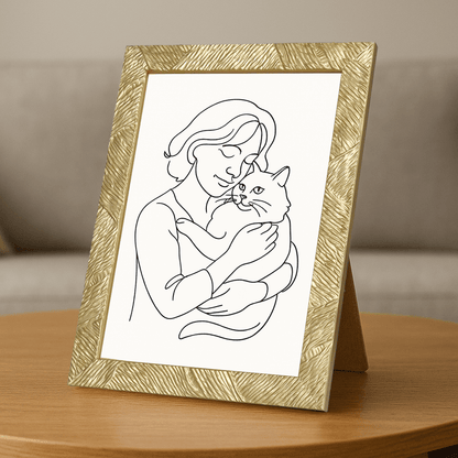 Line Art stampato su forex, cornice portafoto oro, misura 21x29.7