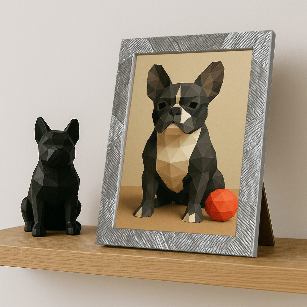 Low Poly stampato su forex, cornice portafoto argento, misura 21x29.7