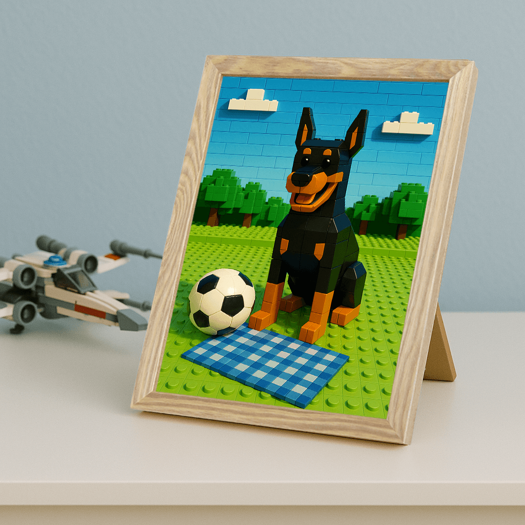 Minifigura Mattoncini stampato su forex, cornice portafoto legno, misura 21x29.7