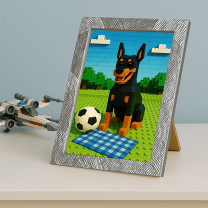Minifigura Mattoncini stampato su forex, cornice portafoto argento, misura 21x29.7